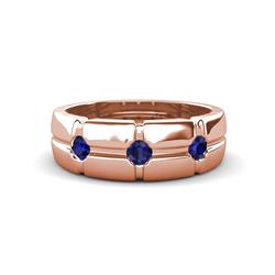 Isaac ctw Blue Sapphire Cross Patterned Men Band ctw Three Round Blue Sapphire High Polished Cross Patterned Channel Set Men Wedding Band in K Rose Gold