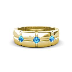 Isaac ctw Blue Topaz Cross Patterned Men Band ctw Three Round Blue Topaz High Polished Cross Patterned Channel Set Men Wedding Band in K Yellow Gold