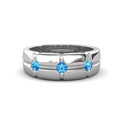 Isaac ctw Blue Topaz Cross Patterned Men Band ctw Three Round Blue Topaz High Polished Cross Patterned Channel Set Men Wedding Band in Sterling Silver