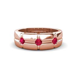 Isaac ctw Ruby Cross Patterned Men Band ctw Three Round Ruby High Polished Cross Patterned Channel Set Men Wedding Band in K Rose Gold