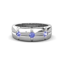 Isaac ctw Tanzanite Cross Patterned Men Band ctw Three Round Tanzanite High Polished Cross Patterned Channel Set Men Wedding Band in K White Gold