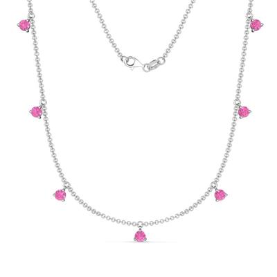 Zuria ctw Pink Sapphire 7Stn Women Drop Station Necklace