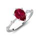 3 - Nuria 1.74 ctw Pear Shape Created Ruby  (9X6 mm) accented Natural Diamonds Engagement Ring 