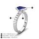 4 - Dionne 3.10 ctw Emerald Shape Created Blue Sapphire (9 X 7 mm) accented Baguette Shape Lab Grown Diamonds Engagement Ring 