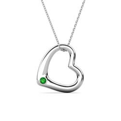 Valentina Green Garnet Open Floating Heart Women Pendant Necklace Round Green Garnet Open Floating Heart Women Pendant Necklace in K White Gold