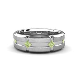 Adam Kite Set Evenly Spaced Princess Cut Peridot Mens Wedding band Princess Cut Peridot ctw Kite Set Evenly Spaced in a Flush setting Four Stone Mens Wedding Band K White Gold