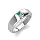 3 - Ethan 3.00 mm Round Emerald and White Sapphire 2 Stone Men Wedding Ring 