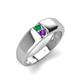 3 - Ethan 3.00 mm Round Emerald and Amethyst 2 Stone Men Wedding Ring 