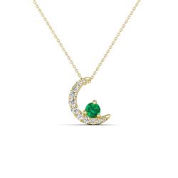 Lunara ctw Emerald With Natural Diamonds Lunate Moon Pendant Emerald With Natural Diamonds Lunate Moon Pendant in K Yellow Gold