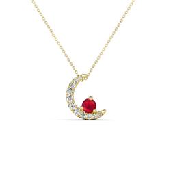 Lunara ctw Ruby With Natural Diamonds Lunate Moon Pendant Ruby With Natural Diamonds Lunate Moon Pendant in K Yellow Gold