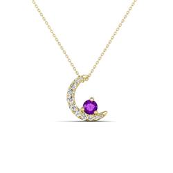 Lunara ctw Amethyst With Natural Diamonds Lunate Moon Pendant Amethyst With Natural Diamonds Lunate Moon Pendant in K Yellow Gold