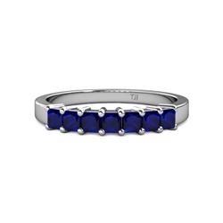 Evia ctw Blue Sapphire Seven Stone Wedding Band ctw Princess Shape Blue Sapphire Wedding Band Using Prong Setting in K White Gold 