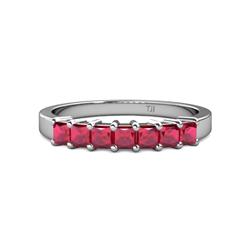 Evia ctw Ruby Seven Stone Wedding Band ctw Princess Shape Ruby Wedding Band Using Prong Setting in K White Gold 