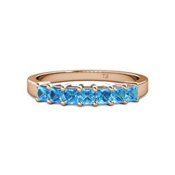 Evia ctw Blue Topaz Seven Stone Wedding Band ctw Princess Shape Blue Topaz Wedding Band Using Prong Setting in K Rose Gold 