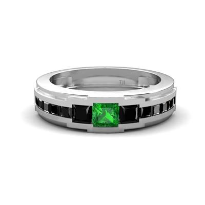 Jayden ctw Princess shape Green Garnet accented Black Diamonds Men Wedding Band mm