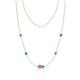 1 - Linea 0.52 ctw Pink Sapphire (4 mm) and Turquoise Women Station Necklace 