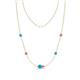 1 - Linea 0.47 ctw Turquoise (4 mm) and Pink Sapphire Women Station Necklace 