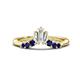 1 - Ahwa 0.40 ctw Tapered Baguette Lab Grown Diamonds Accented Round Blue Sapphire Curved Wedding Band 