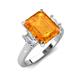 3 - Chaya 2.40 ctw Emerald shape Citrine (9x7 mm) Accented Cadillac shape Lab Grown Diamonds Three Stone Women Engagement Ring 