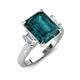 3 - Chaya 3.40 ctw Emerald shape London Blue Topaz (9x7 mm) Accented Cadillac shape Lab Grown Diamonds Three Stone Women Engagement Ring 