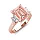 3 - Chaya 2.65 ctw Emerald shape Morganite (9x7 mm) Accented Cadillac shape Lab Grown Diamonds Three Stone Women Engagement Ring 