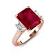 3 - Chaya 2.30 ctw Emerald shape Ruby (9x7 mm) Accented Cadillac shape Lab Grown Diamonds Three Stone Women Engagement Ring 