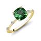 3 - Nuria 1.61 ctw Cushion Shape Created Emerald (7.00 mm) accented Natural Diamonds Engagement Ring 