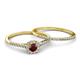 4 - Selena Prima 1.13 ctw of Red Garnet Accented Natural Diamonds Halo Bridal Set Ring 