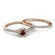 4 - Selena Prima 1.13 ctw of Red Garnet Accented Natural Diamonds Halo Bridal Set Ring 