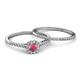 4 - Selena Prima 1.13 ctw of Rhodolite Garnet Accented Natural Diamonds Halo Bridal Set Ring 