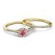 4 - Selena Prima 1.13 ctw of Rhodolite Garnet Accented Natural Diamonds Halo Bridal Set Ring 