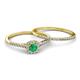 4 - Selena Prima 1.09 ctw of Emerald Accented Natural Diamonds Halo Bridal Set Ring 