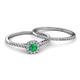 4 - Selena Prima 1.09 ctw of Emerald Accented Natural Diamonds Halo Bridal Set Ring 