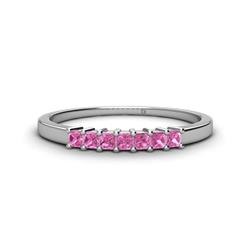 Erica Princess Cut Pink Sapphire Stone Wedding Band Princess Cut Pink Sapphire ctw Stone Side Gallery Womens Wedding Band Stackable Sterling Silver