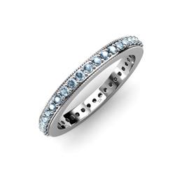 Caitlin Aquamarine Eternity Band Aquamarine Micro Pave Set Eternity Band with Milgrain Work ctw in K White Gold