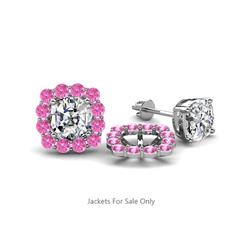 Ambre Pink Sapphire Jacket Earrings Pink Sapphire Womens Halo Jacket for Cushion Cut Stud Earrings ctw K White Gold
