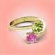 4 - Jianna 6.00 mm Cushion Peridot and Round Lab Created Pink Sapphire 2 Stone Promise Ring 
