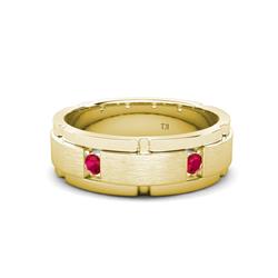 Laken ctw Round Ruby Satin Finished Center and Polished Edges with Grooved Lines Men Wedding Band Round Ruby ctw Satin Finished Center and Polished Edges with Grooved Lines Men Wedding Band K Yellow Gold