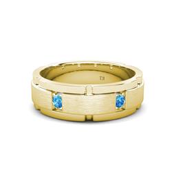 Laken ctw Round Blue Topaz Satin Finished Center and Polished Edges with Grooved Lines Men Wedding Band Round Blue Topaz ctw Satin Finished Center and Polished Edges with Grooved Lines Men Wedding Band K Yellow Gold