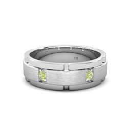 Laken ctw Round Peridot Satin Finished Center and Polished Edges with Grooved Lines Men Wedding Band Round Peridot ctw Satin Finished Center and Polished Edges with Grooved Lines Men Wedding Band K White Gold