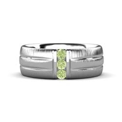 LeBron ctw Round Peridot with Brushed and Polished Finish Three Stone Mens Wedding Band Round Peridot with Brushed and Polished Finish set in a Channel setting Three Stone Mens Wedding Band K White Gold