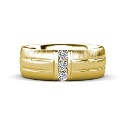 LeBron Round Moissanite with Brushed and Polished Finish Three Stone Mens Wedding Band Round Moissanite ctw with Brushed and Polished Finish set in a Channel setting Three Stone Mens Wedding Band K Yellow Gold