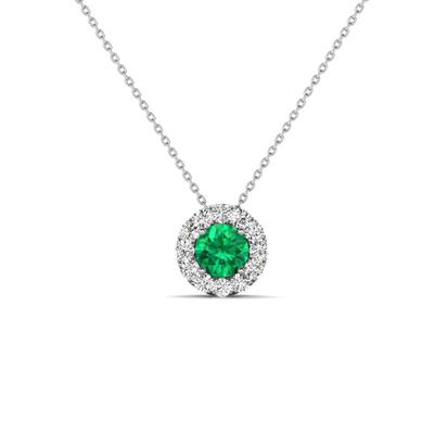 Bernice ctw Emerald accented Natural Diamonds Halo Pendant