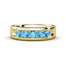 Irvin ctw Blue Topaz stone Comfort Fit Men Wedding Band ctw Round Blue Topaz using Channel setting Men Wedding Band in K Yellow Gold