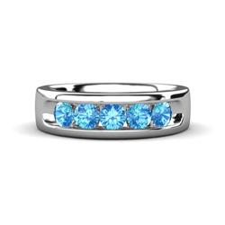 Irvin ctw Blue Topaz stone Comfort Fit Men Wedding Band ctw Round Blue Topaz using Channel setting Men Wedding Band in Sterling Silver