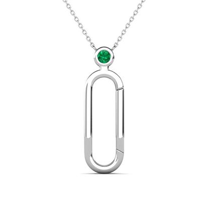 Fahari Emerald Accent Paperclip Charm Holder Pendant Necklace