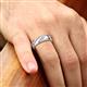 7 - Amani (2.00 mm) Round Natural Diamond Angled Brushed and Polished Finish Men Three Stone Wedding Band 