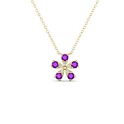Bloom Amethyst and Natural Diamonds Petite Women Flower Pendant Necklace ctw Amethyst and Natural Diamonds Petite Women Flower Pendant Necklace in K Yellow Gold