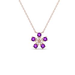 Bloom Amethyst and Natural Diamonds Petite Women Flower Pendant Necklace ctw Amethyst and Natural Diamonds Petite Women Flower Pendant Necklace in K Rose Gold