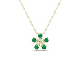 Bloom Emerald and Natural Diamonds Petite Women Flower Pendant Necklace ctw Emerald and Natural Diamonds Petite Women Flower Pendant Necklace in K Yellow Gold